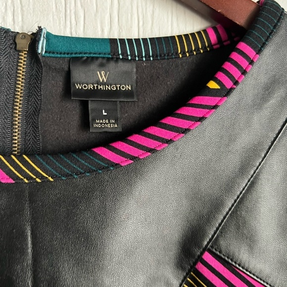 Peplum Top of Black, Fuchsia and Teal with Faux Leather - Picture 2 of 3